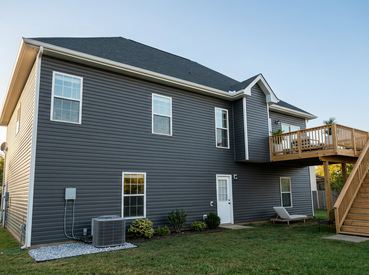 Rear view of house wrap new vinyl siding Lil Fellers LLC TN