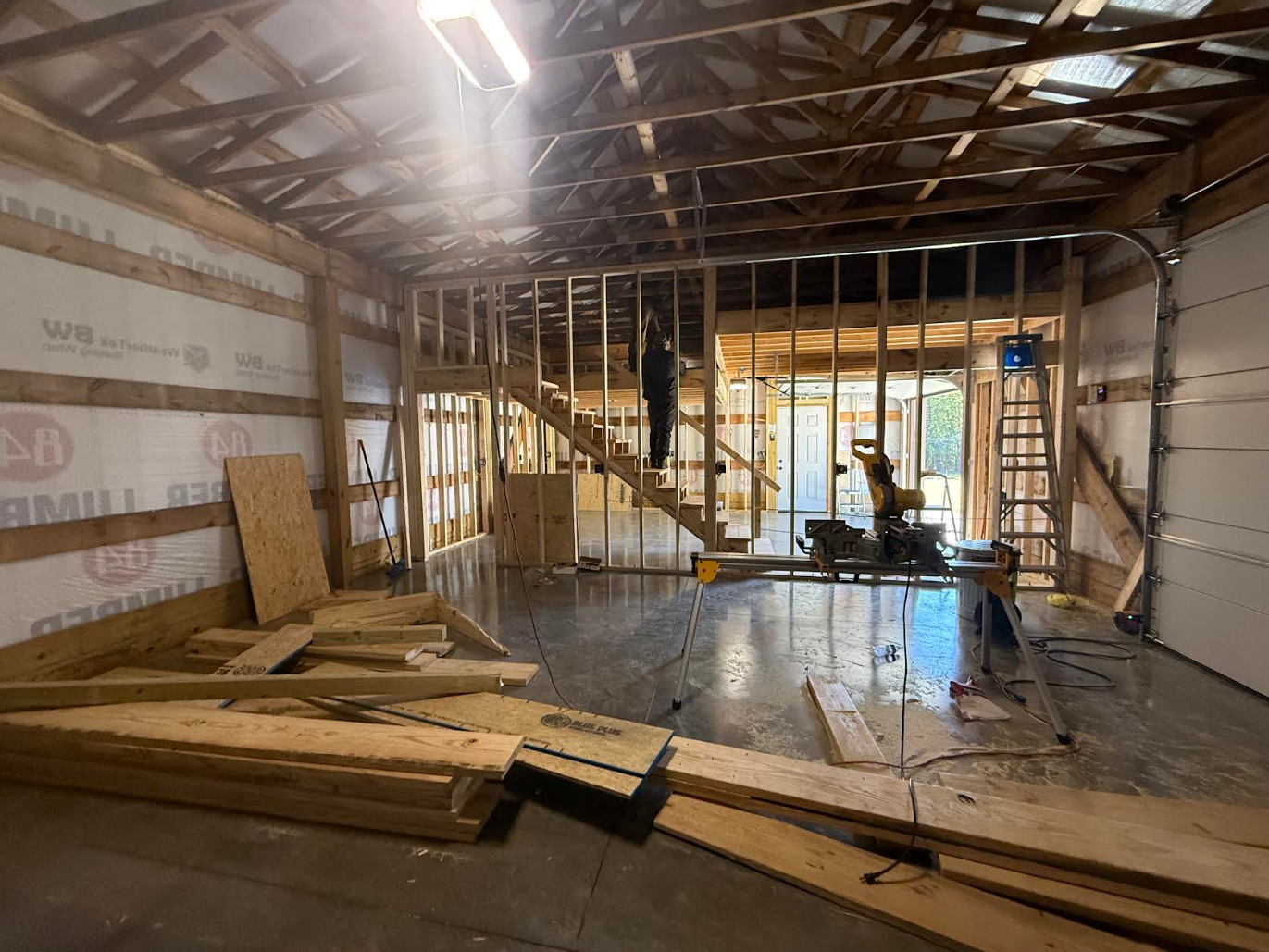 Framing and building room in pole barn project Lil Fellers LLC Montgomery Co, TN Contractor