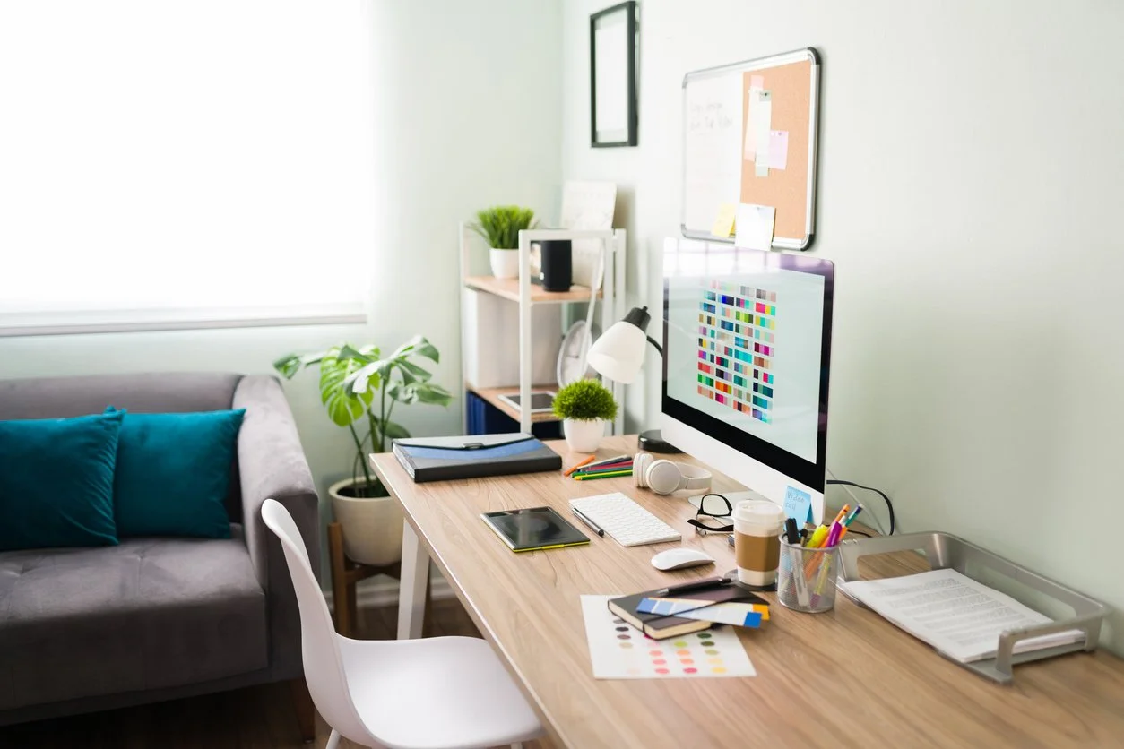 Desk with graphic designer's work
