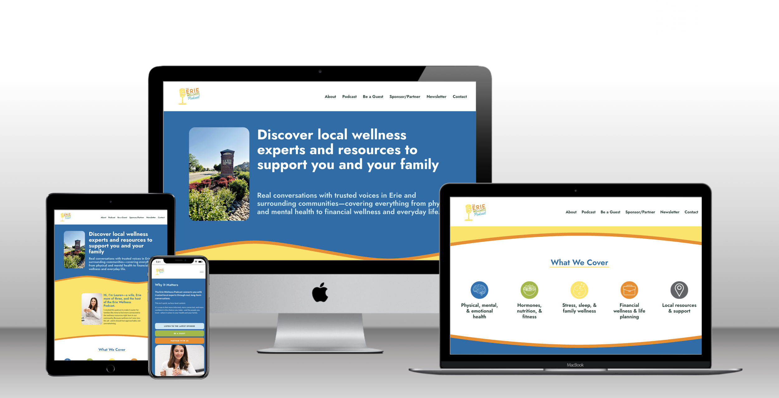 Erie Wellness Podcast website shown on multiple devices