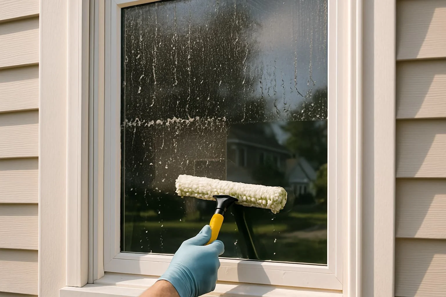 Streak-free exterior window cleaning using purified water on a residential Connecticut home