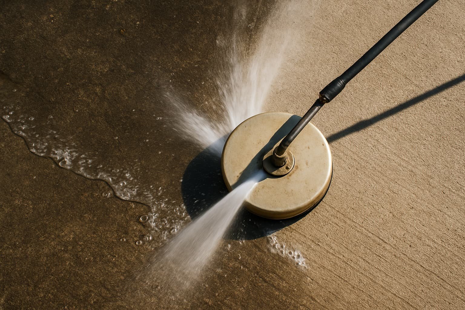 Before-and-after image of a concrete driveway cleaned with professional power washing, showing removal of dirt, stains, and algae.