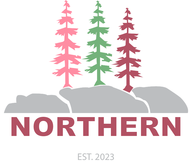 Graphic logo featuring three stylized pine trees in pink, green, and maroon on gray rocks, with the text "Northern Collaborative" and "EST. 2023" beneath.