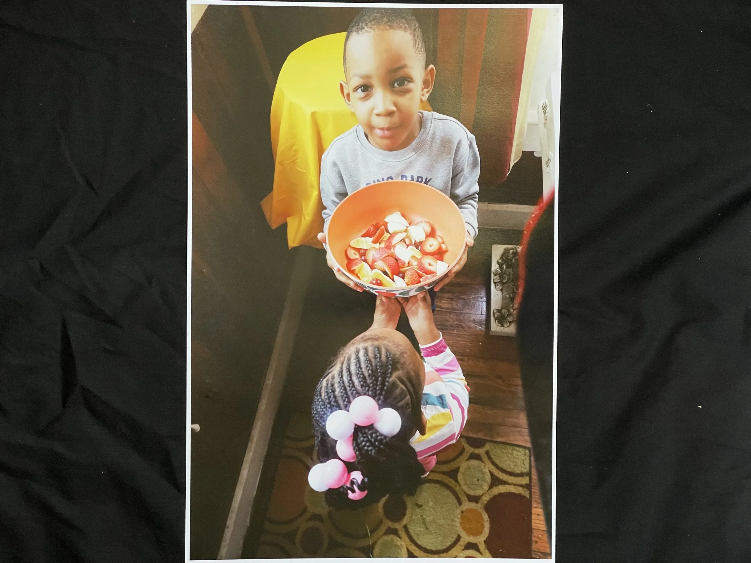 Children and fruit bowl study, photography, 11x17" 2025