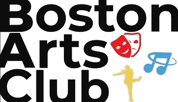 Logo of Boston Arts Club featuring text and colorful icons of theater mask, dancer, and musical note.