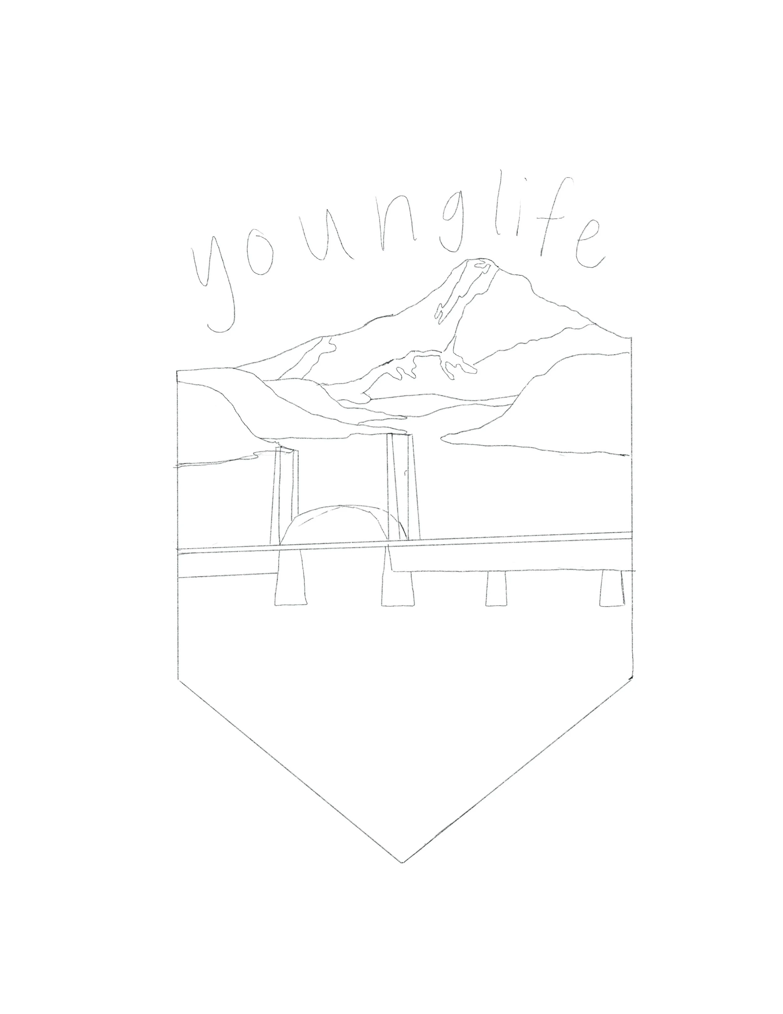 A simple line drawing of a mountain with the word 'younglife' written above it.
