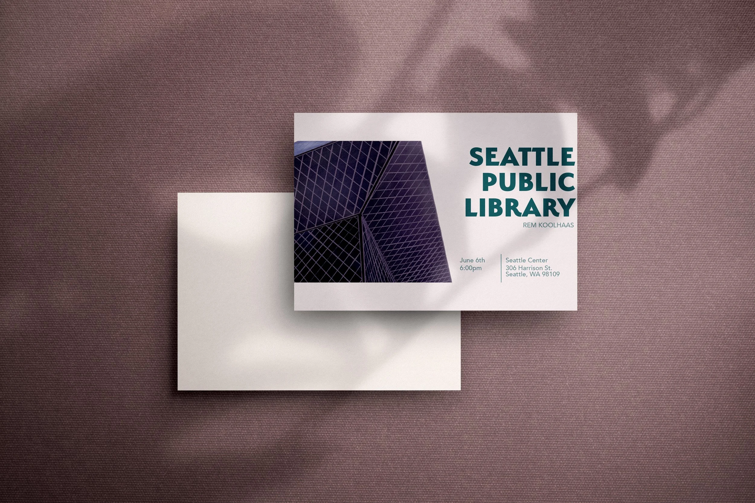 Event flyer for a Seattle Public Library event featuring Rem Koolhaas, scheduled for June 6th at 6:00 pm at Seattle Center, located at 306 Harrison St., Seattle, WA 98109.