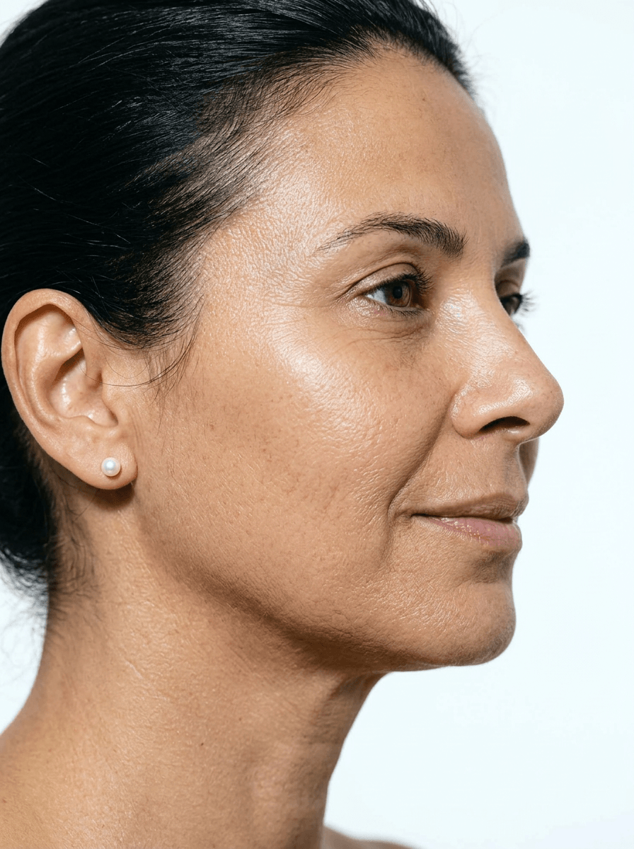 Ovale du visage redessiné et peau raffermie après injections Radiesse à Évian-les-Bains