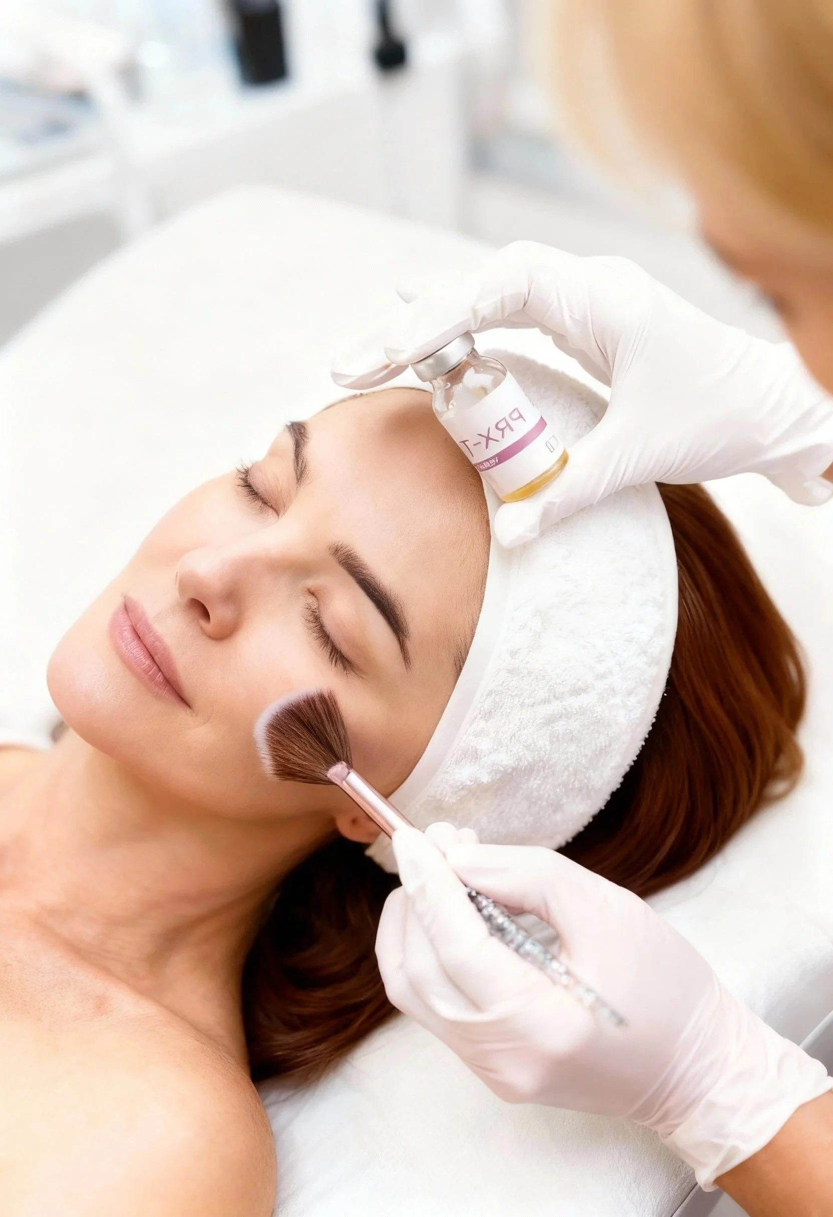 Application du PRX-T33 sur le visage : soin biorevitalisant sans aiguille réalisé par le Dr Samson pour améliorer l’éclat et la fermeté de la peau.