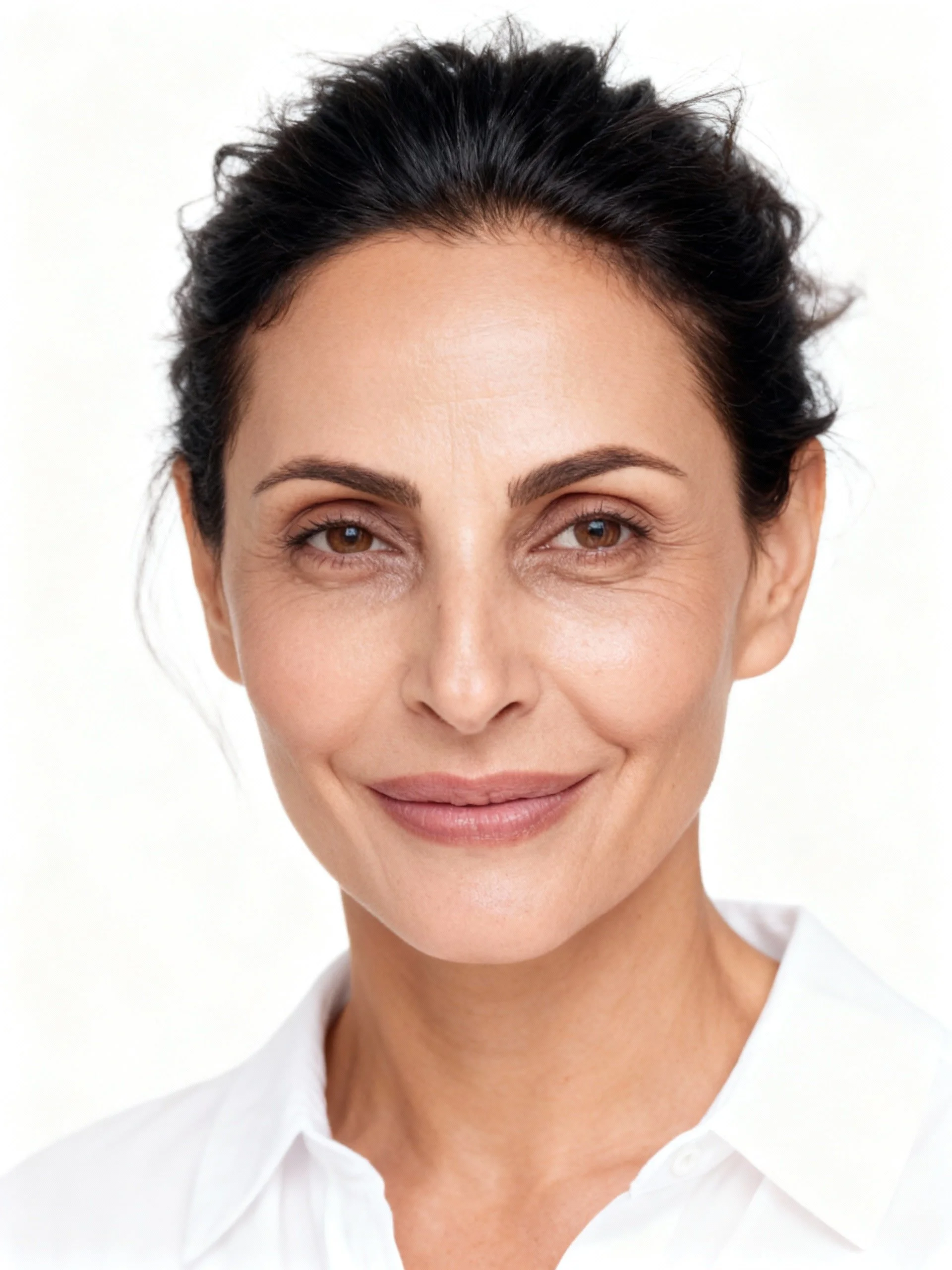 Portrait d’une femme mature montrant un visage lisse et détendu après un traitement esthétique à la toxine botulique.