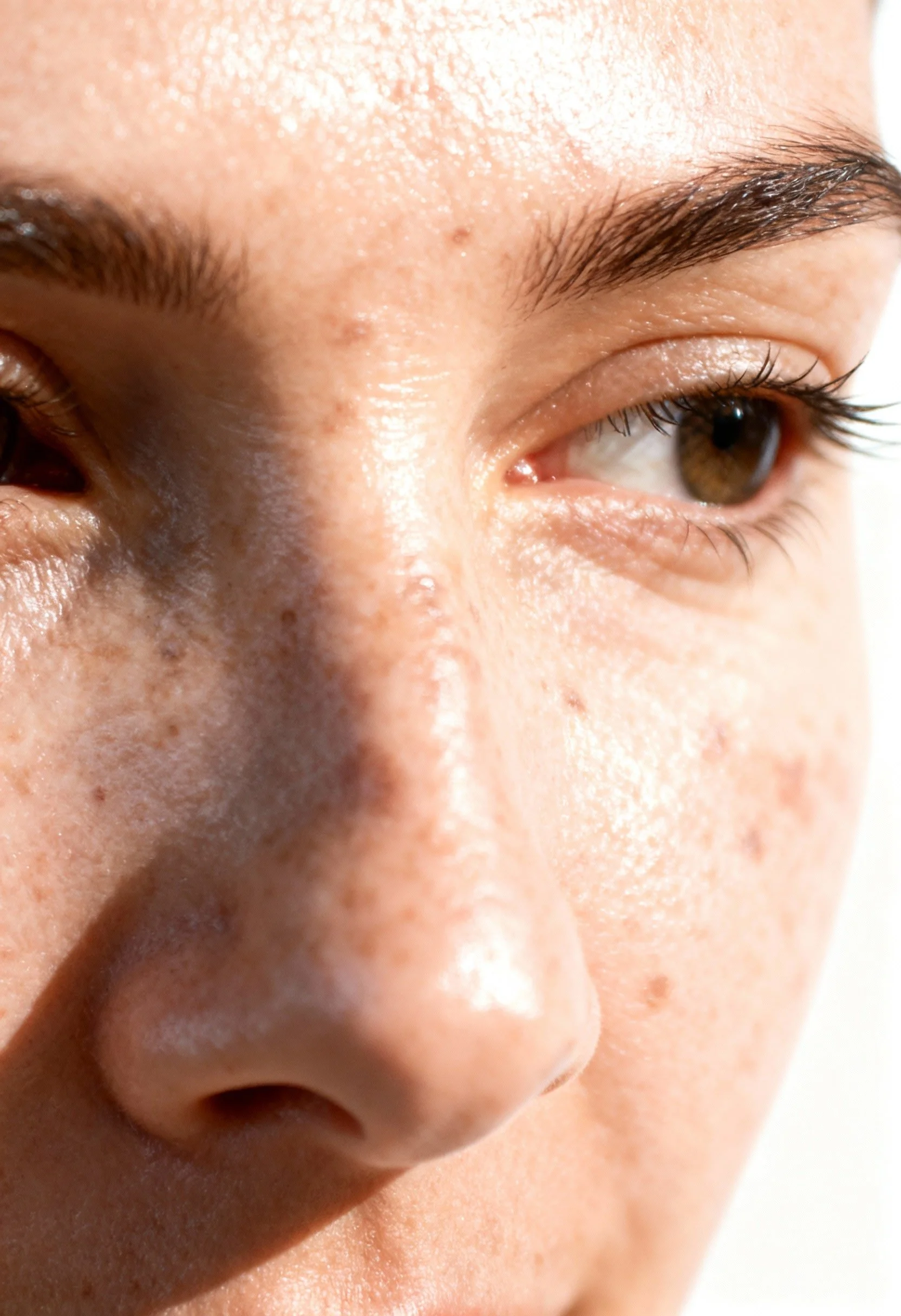 Gros plan sur taches pigmentaires du visage avant traitement laser Enlighten