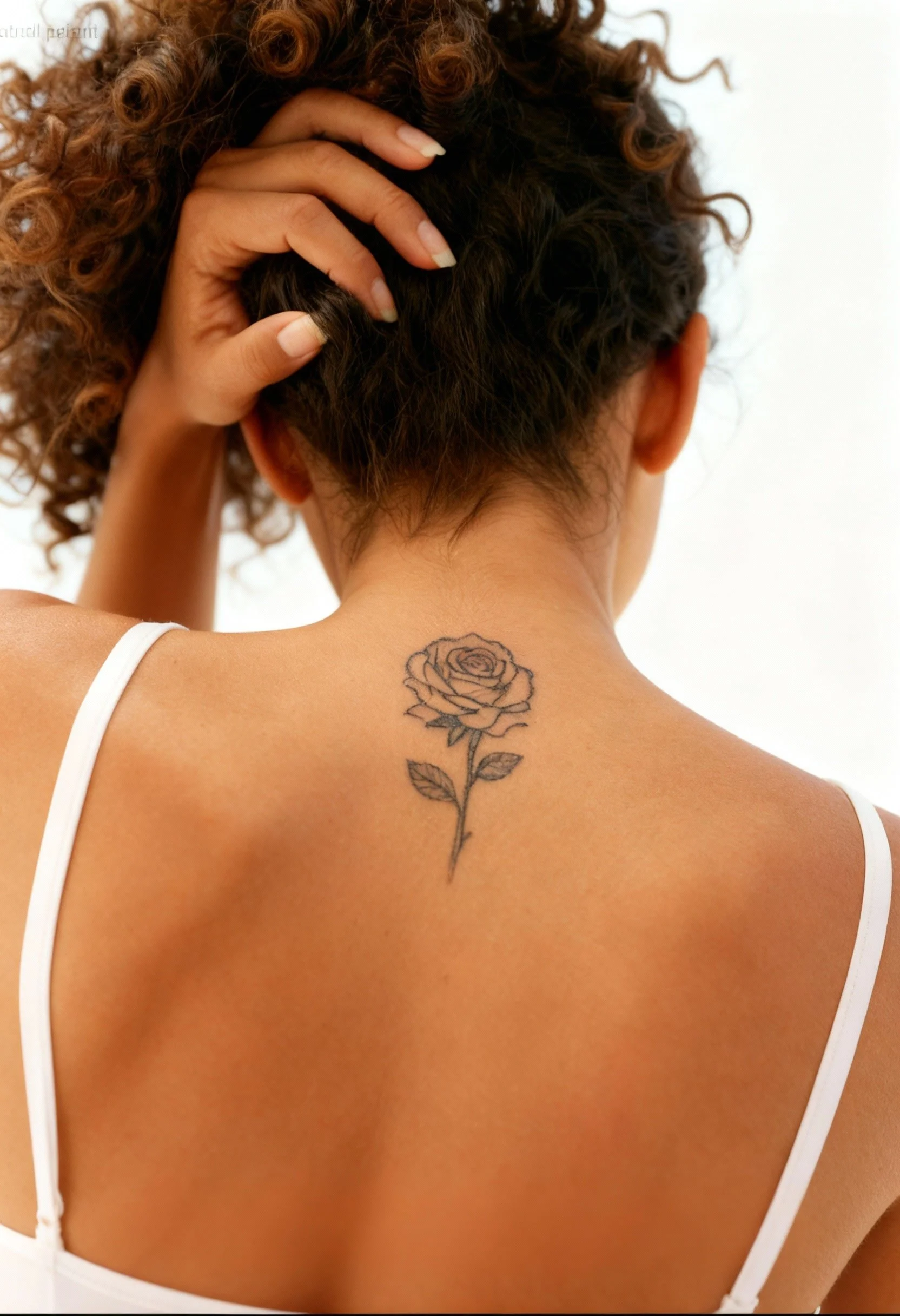 Détatouage au laser Cutera Enlighten sur un tatouage de rose situé sur la nuque d’une femme.