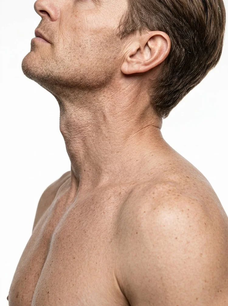 Épilation laser homme à Évian, cou et barbe de profil avant une séance au cabinet du Dr Samson