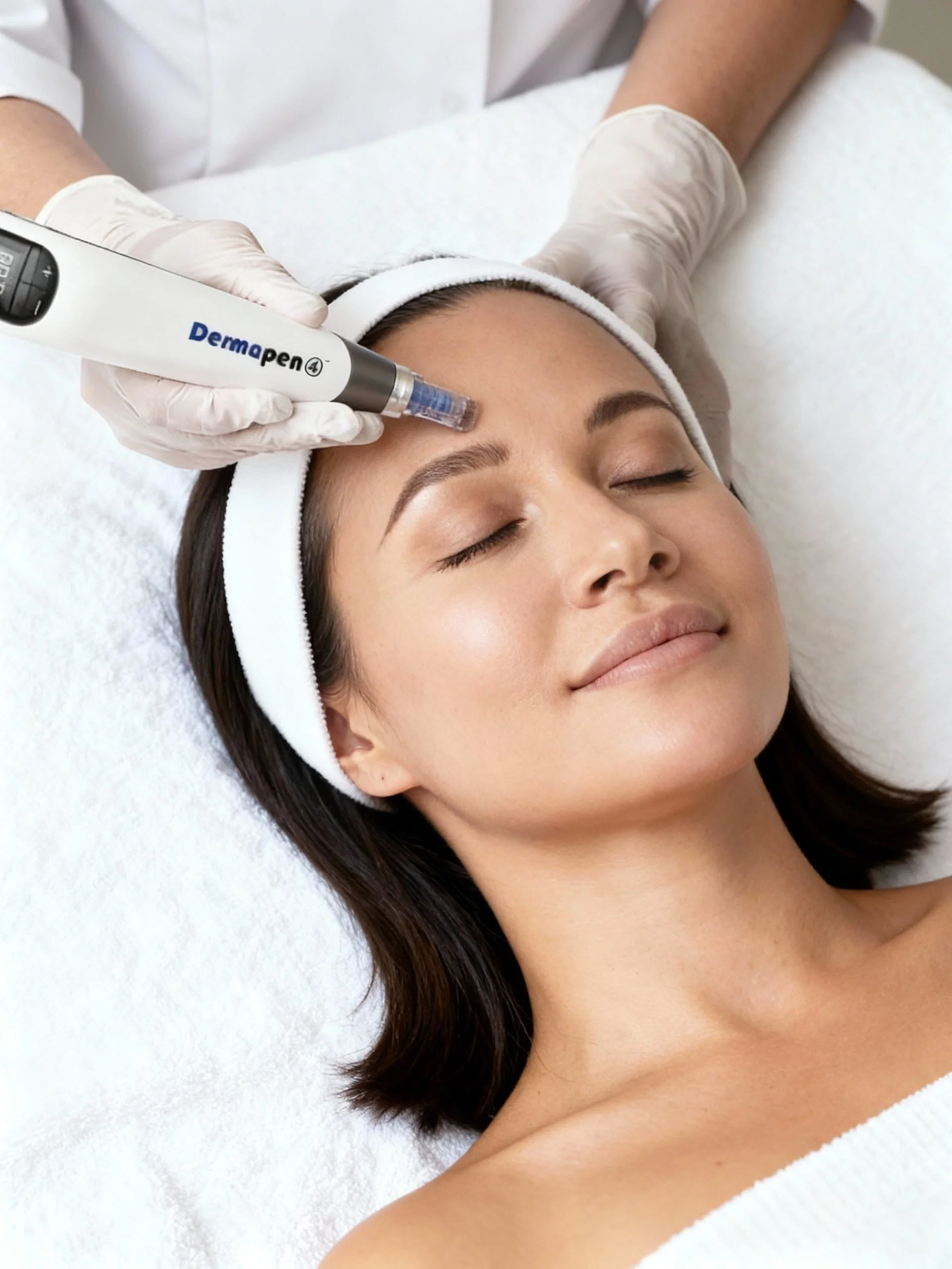 Microneedling Dermapen du visage avec embout stérile au cabinet médical d’Évian-les-Bains.