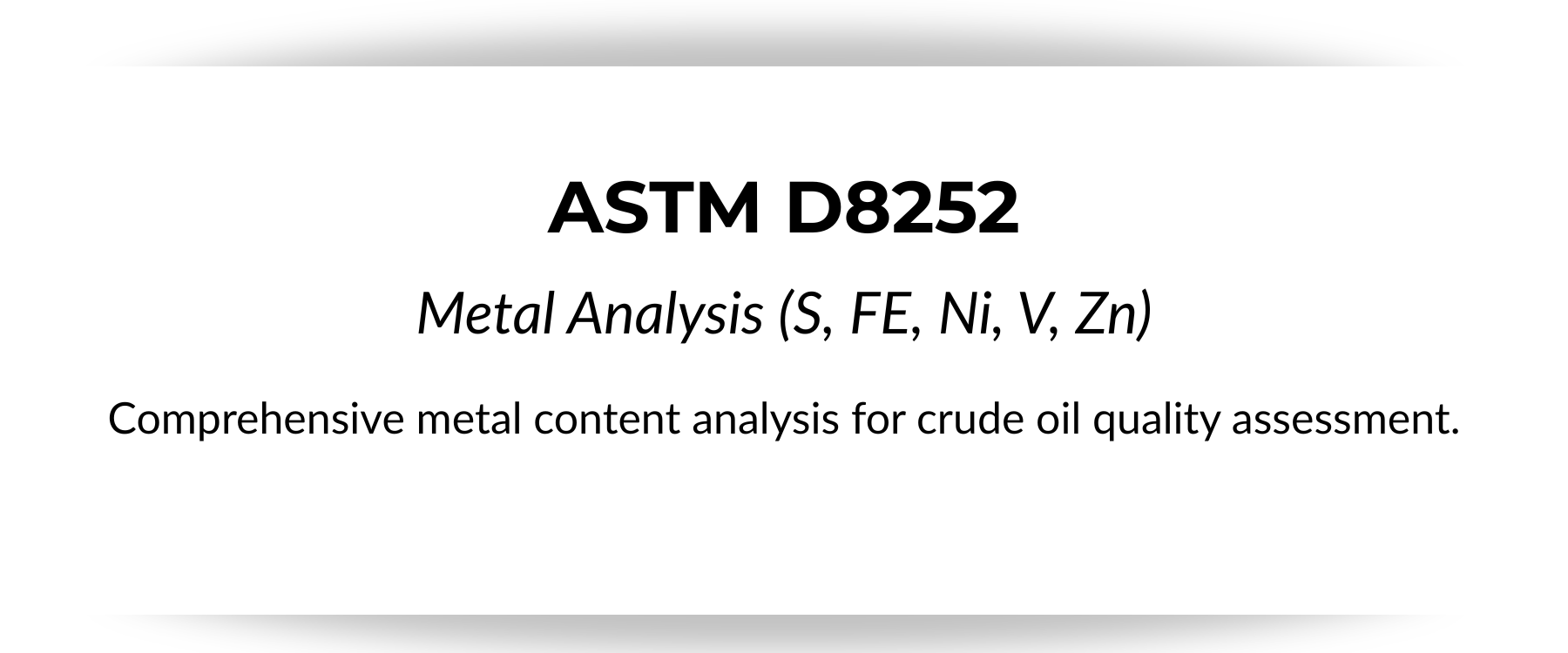 Title slide for ASTM D8252 metal analysis, showing a white background with black bold text.