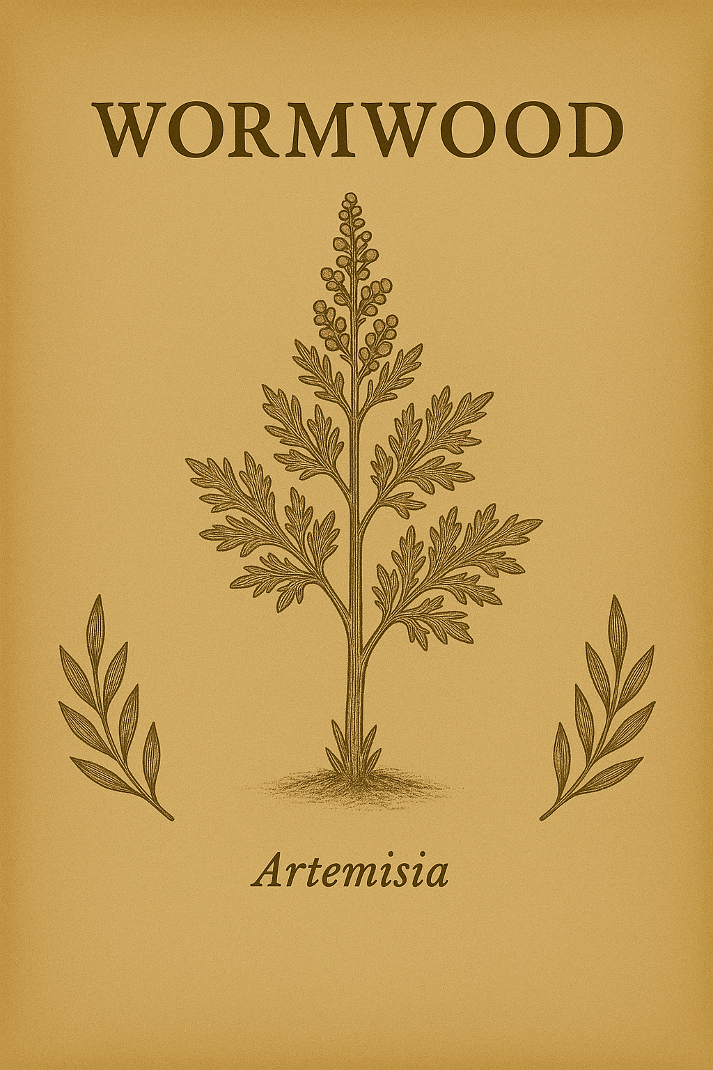 Book cover titled 'WORMWOOD' with an illustration of a plant labeled 'Artemisia'.