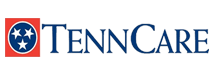 TennCare logo with blue lettering and a red and blue emblem with stars