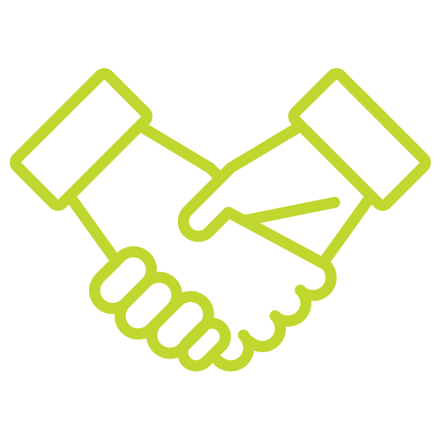 Outline graphic of a handshake representing client relationships.