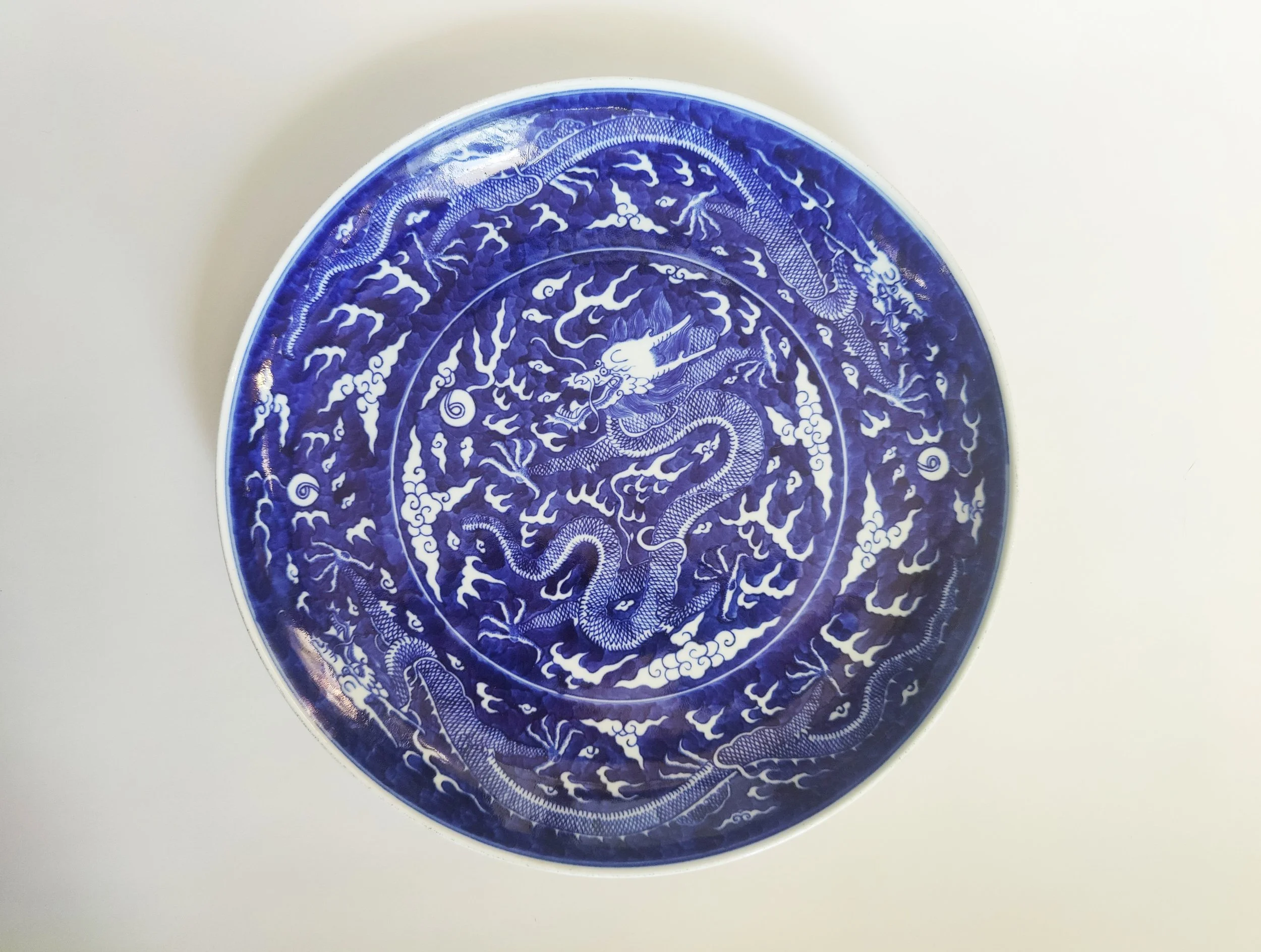 A Large Chinese Blue and White Porcelain Dragon Charger with Guangxu Mark