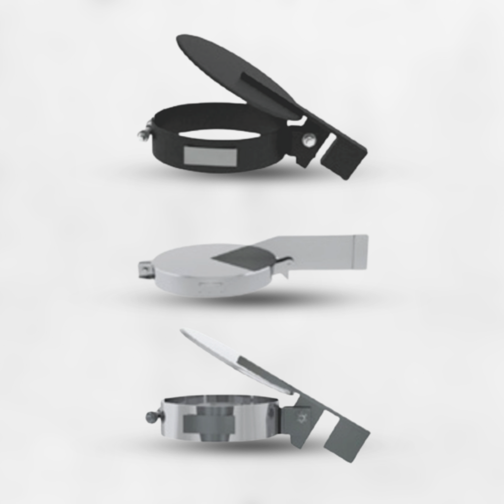 Three circular laser scanner devices in black, white, and metallic colors, each with a hinged lid open, revealing internal components.