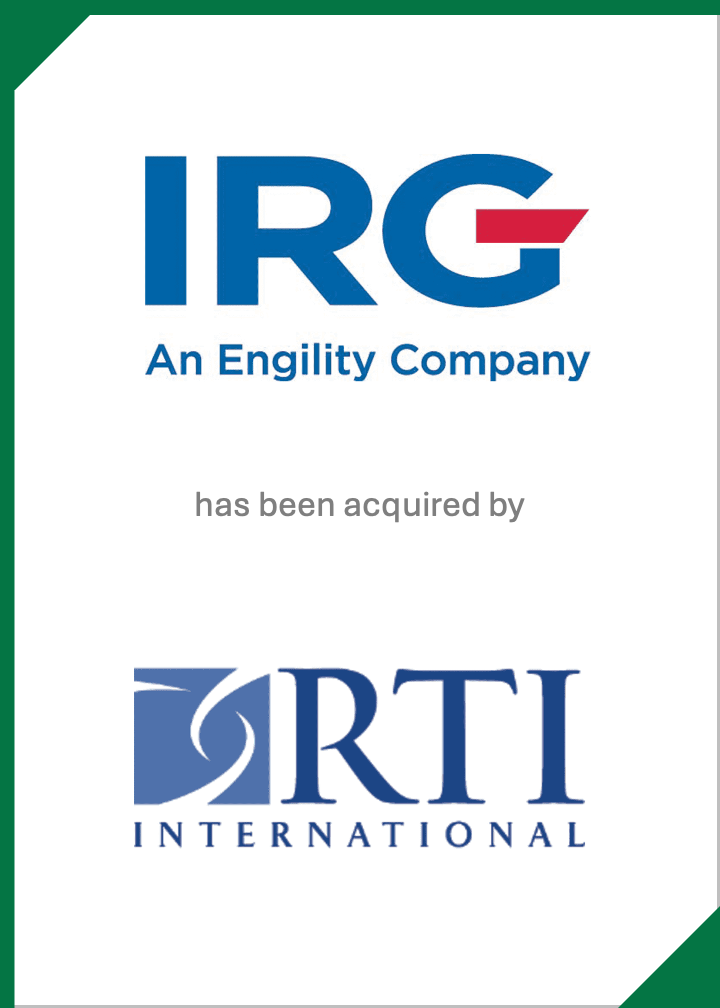 Company logo indicating IRG, an Engility Company, has been acquired by RTI International.