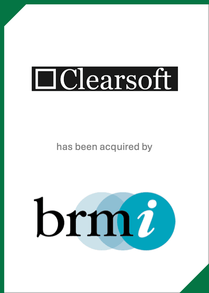 Clearsoft logo with a check box symbol and text indicating it has been acquired by BRMi.