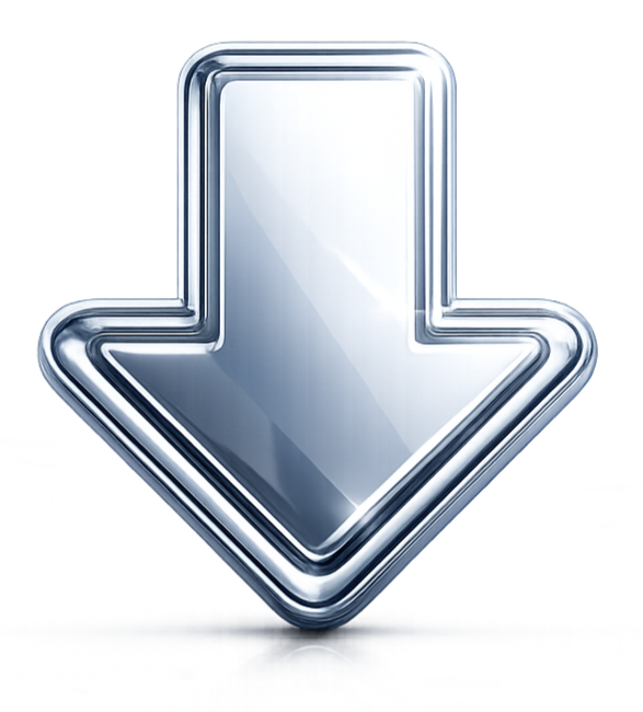 A shiny silver downward arrow icon.