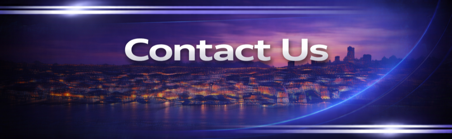 Cityscape at sunset with the text "Contact Us" overlaid