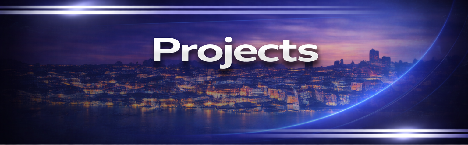Night cityscape with the word 'Projects' overlayed in large white letters.