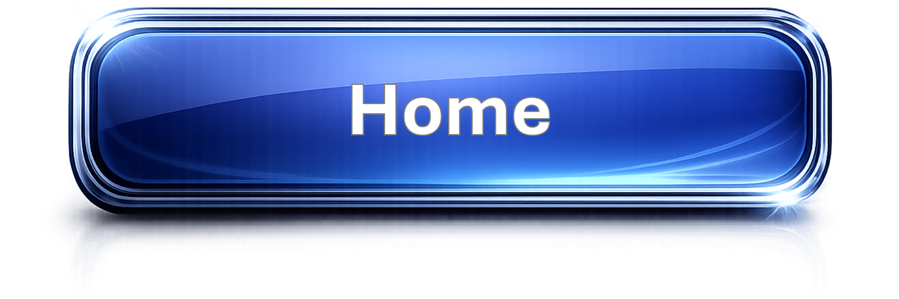 A shiny blue rectangular button with rounded edges and chrome-like borders, featuring the word 'Home' in white text.