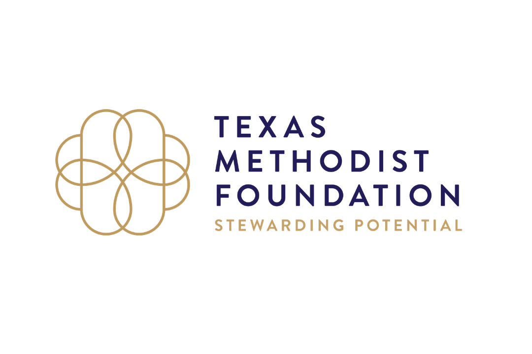 Texas Methodist Foundation logo with a stylized gold and purple flower design and the words 'Texas Methodist Foundation' in bold purple and black letters.