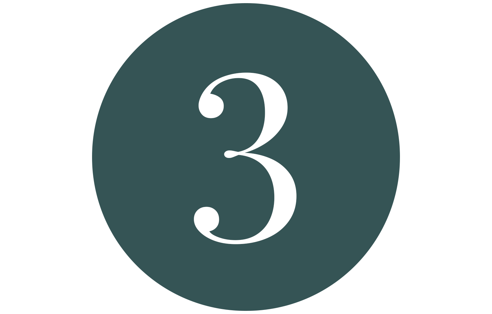A circle with a dark teal background and a white number three in the center.