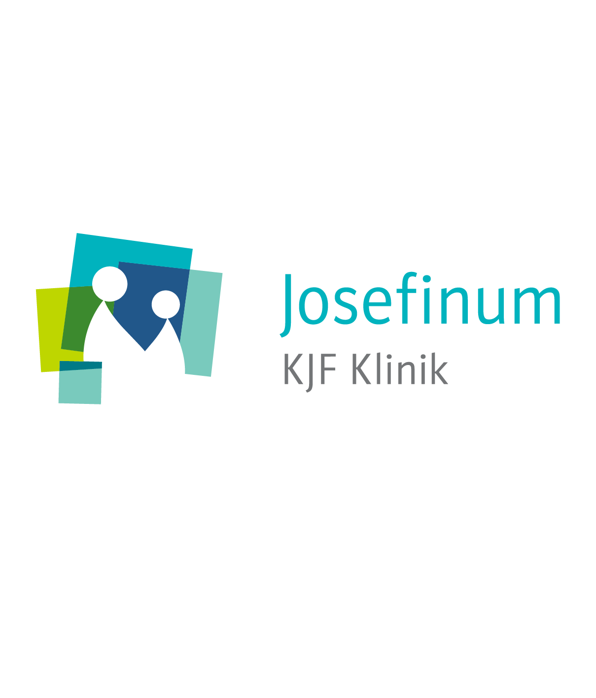 Logo der KJF Klinik mit zwei stilisierten Personengruppen und bunten Rechtecken, daneben der Text 'Josefinum KJF Klinik'.