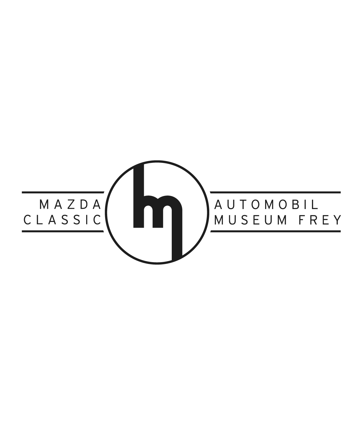 Schwarz-weiß-Logo des Mazda Classic Automobil Museums Frey in M.
