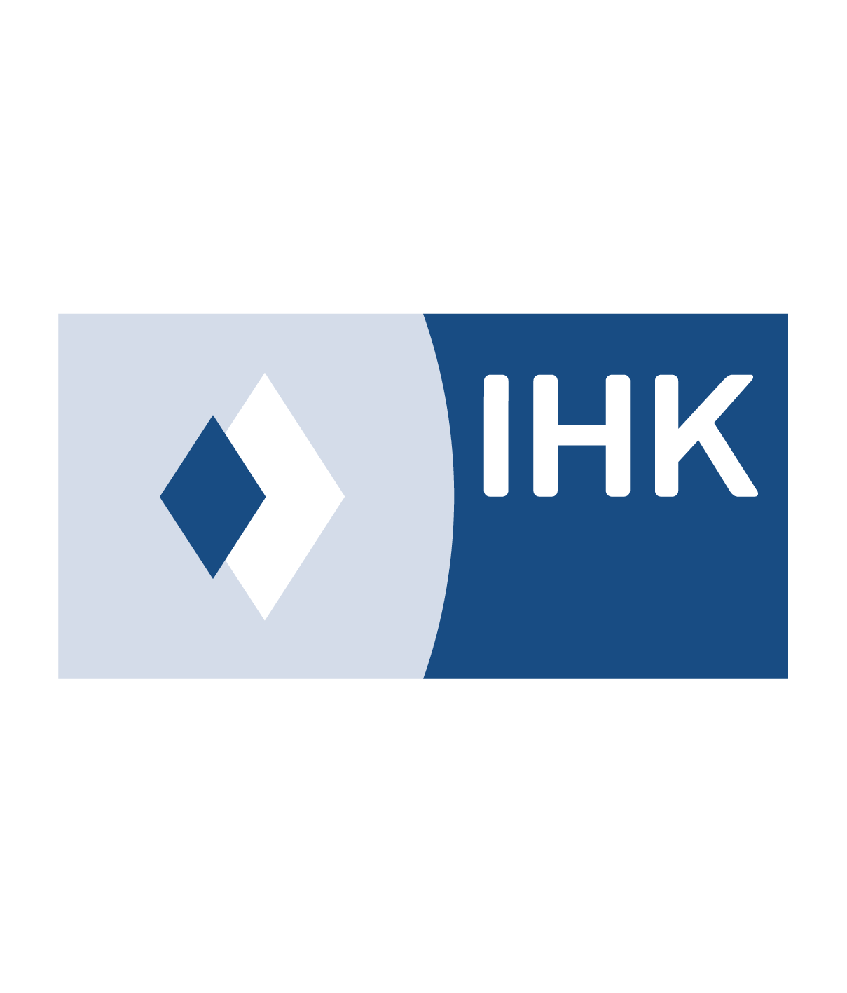 Logo der IHK mit blauer und weißer Gestaltung, Text 'IHK' und Diamant-Symbol