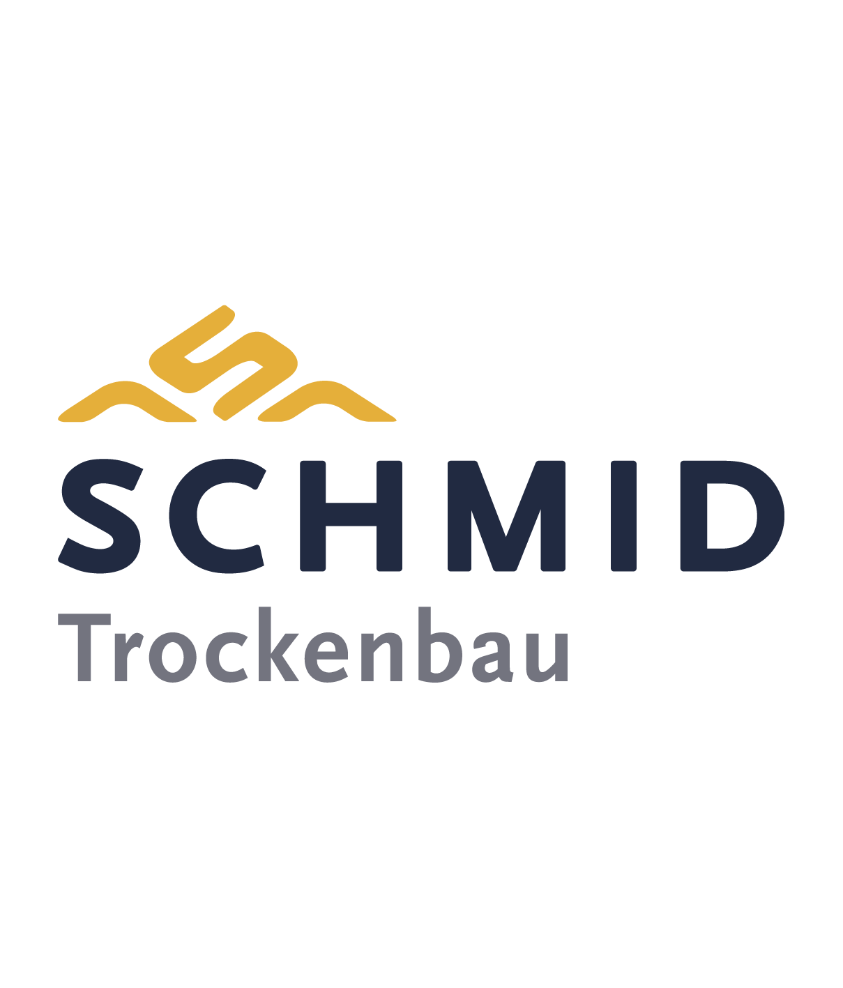 Logo der Firma 'Schmid Trockenbau' mit stilisiertem Berg und Text in dunklen blau und grau Tönen.
