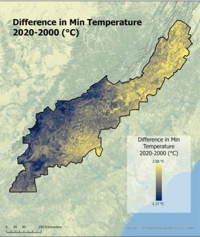 Map showing temperature differences