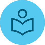 Icon of a person reading a book inside a blue circle