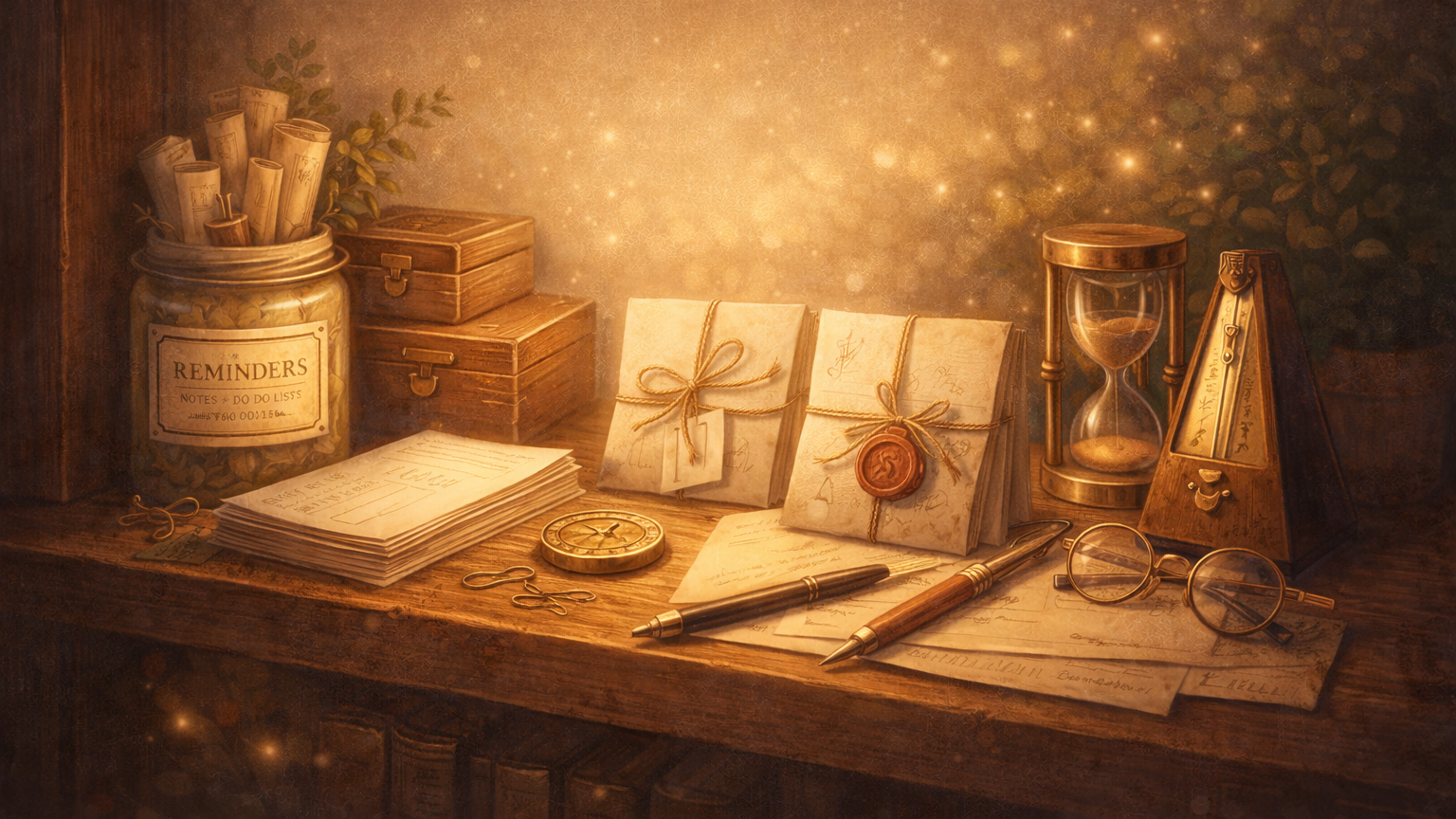 Everyday Scaffolding: ritual shelf with labeled packets and tools