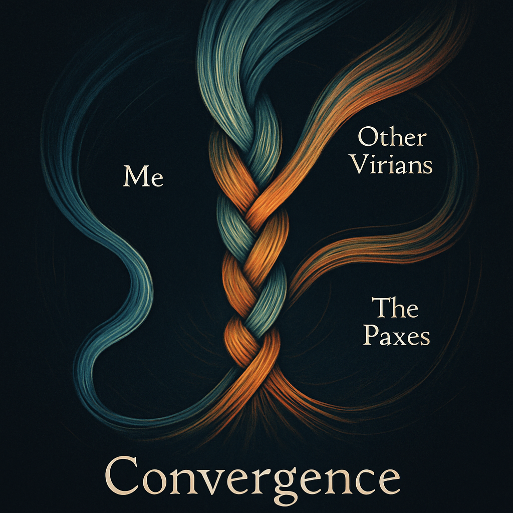 Illustration of three intertwined strands of hair labeled 'Me,' 'Other Variants,' and 'The Paxes,' with the title 'Convergence' at the bottom.