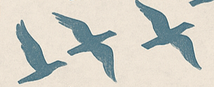 Two birds in flight, colored robin's egg blue against a cream colored sky, representing growth and ascent