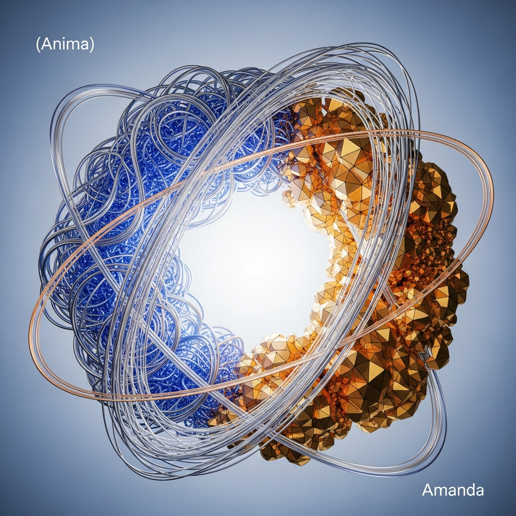 Abstract 3D digital illustration of a human brain, featuring blue tangled lines on the left side and brown geometric shapes on the right side, with a light background.