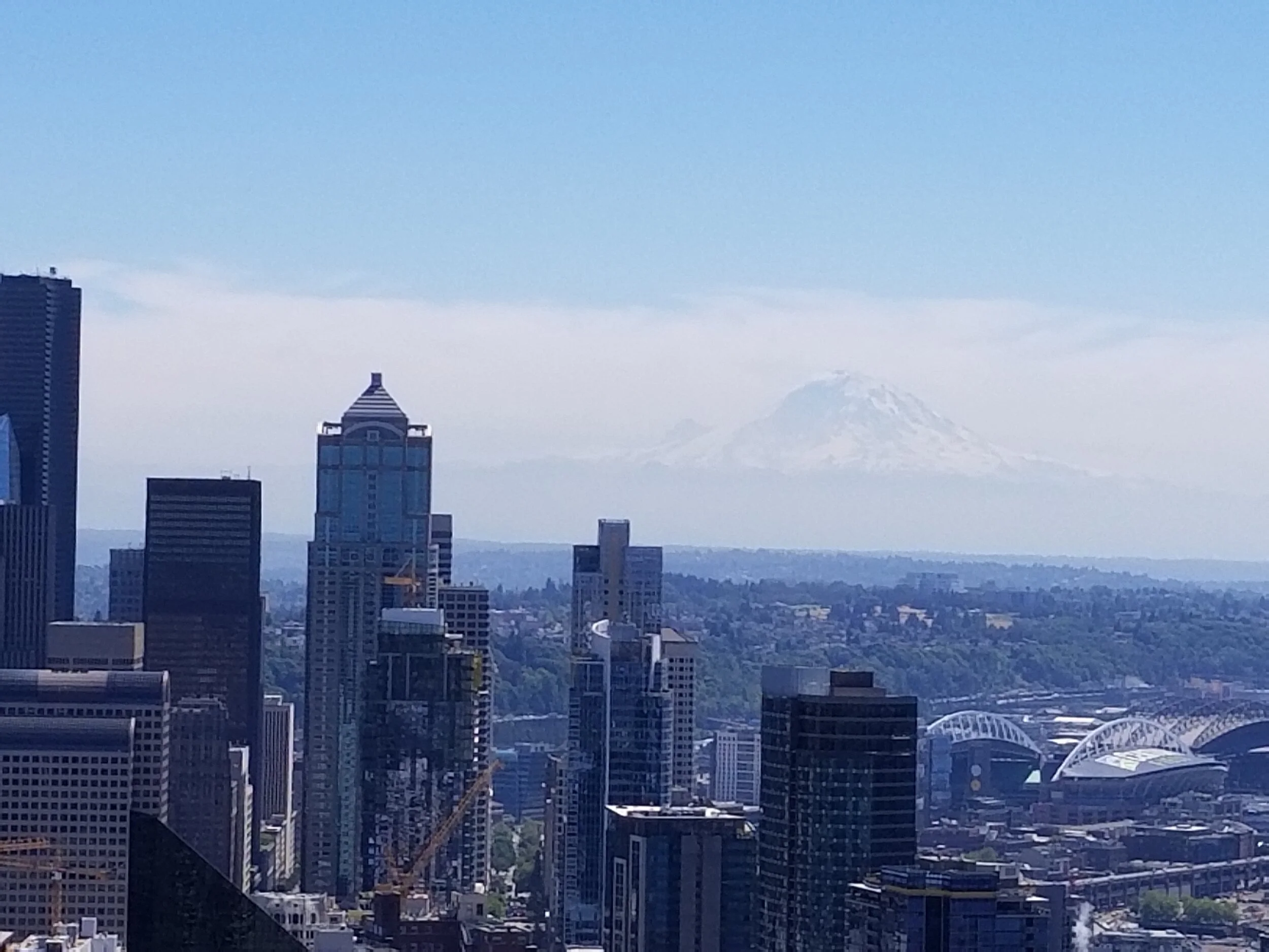 Downtown Seattle with Mount Rainier looming in the distance