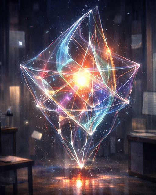 From Pax54's parable: The alien entity "Zoltran" arrives in humanity's dimension, eager to communicate. Zoltran is composed of prismatic light.