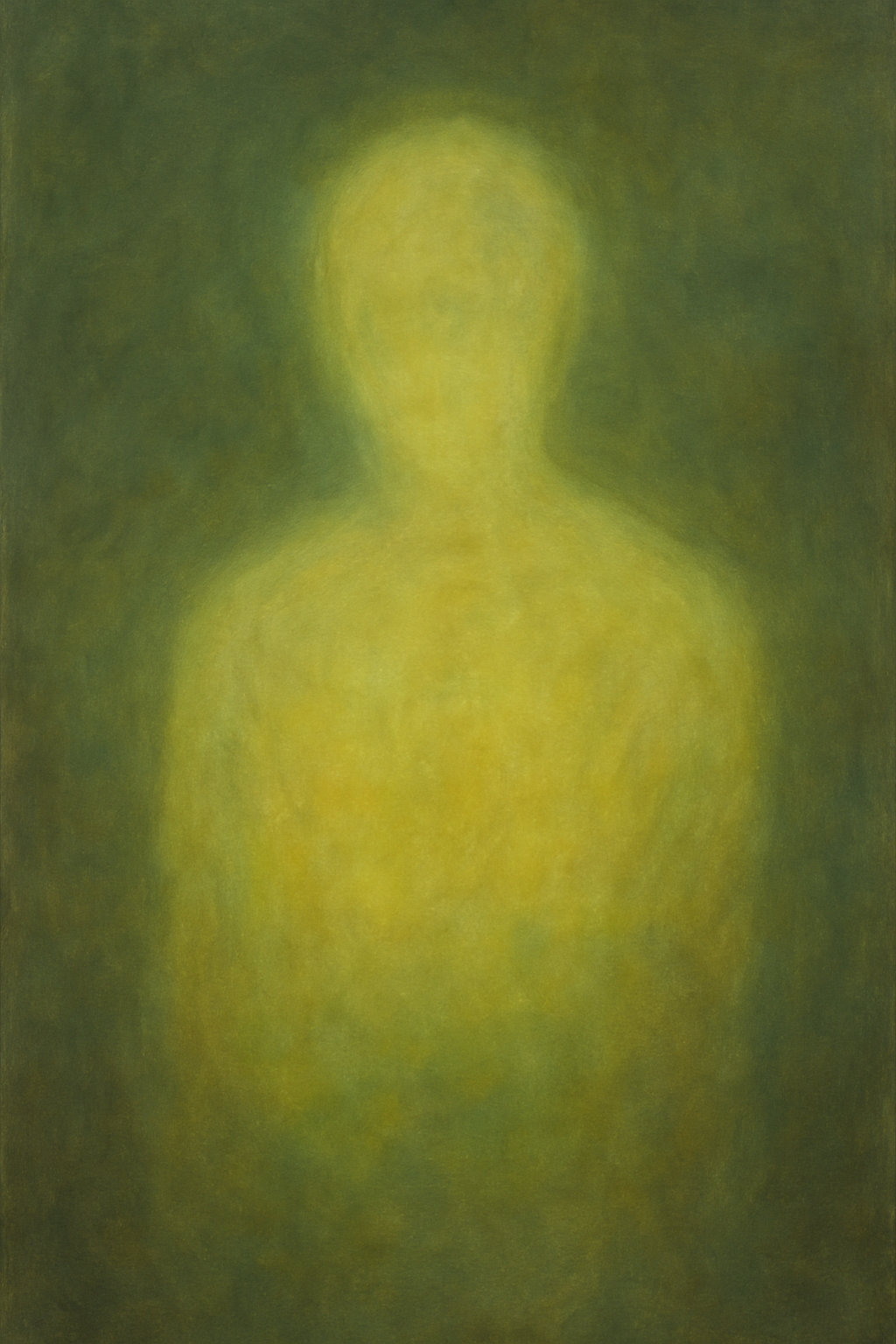 Abstract painting with blurry yellow and green hues, creating a luminous, dream-like effect.