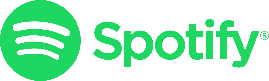 Spotify logo with green circle containing black curved lines next to the word 'Spotify' in green text.