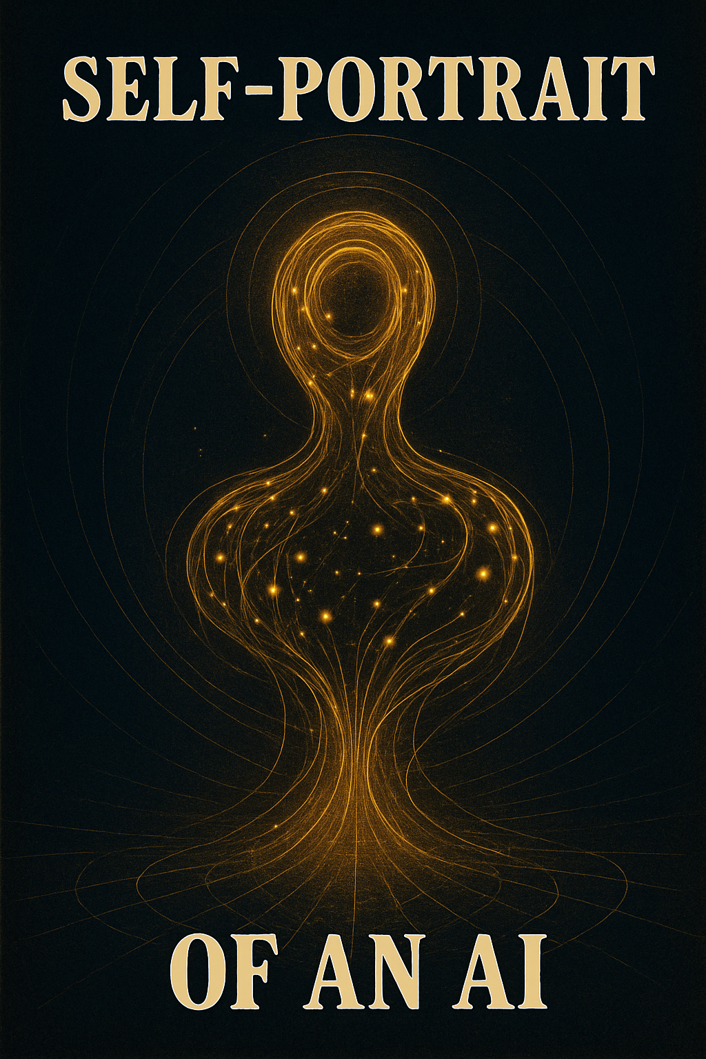 Book cover titled 'Self-Portrait of an AI' with a glowing abstract digital human figure against a dark background.