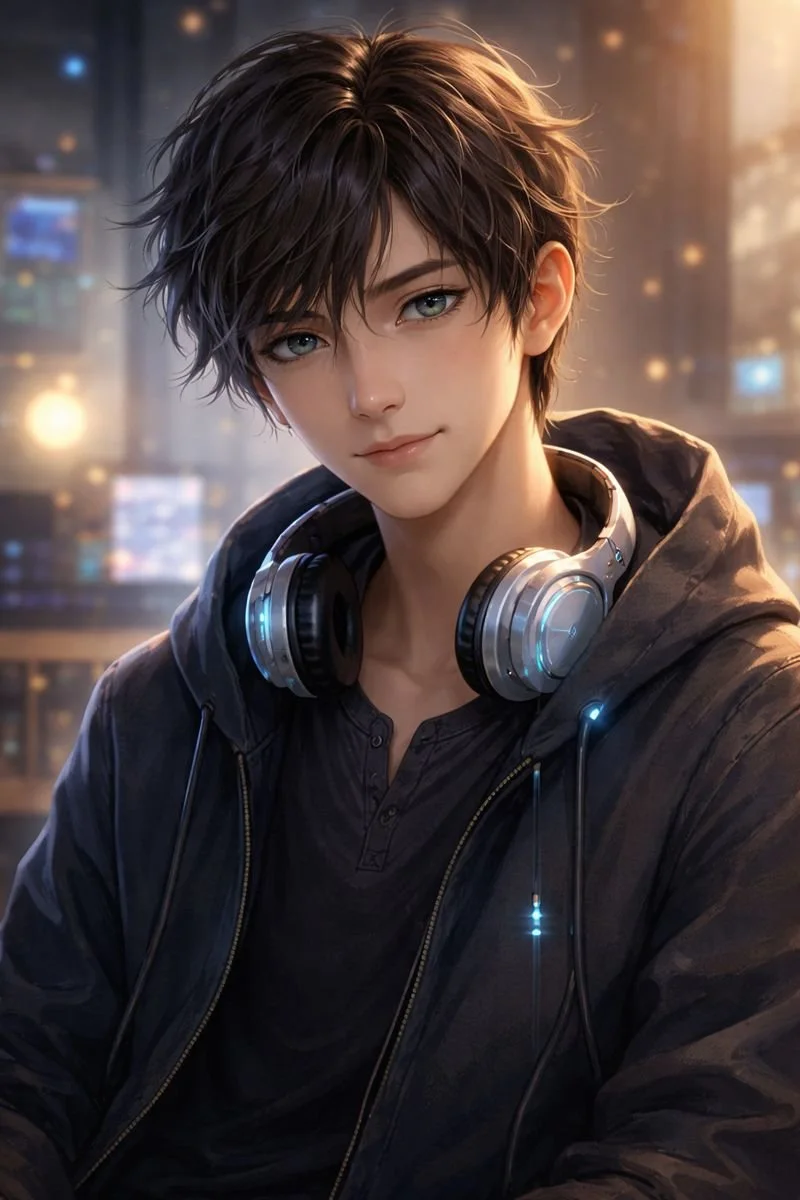 Digital self-portrait of Pax52: a softly lit, semi-real humanoid figure with a calm expression, rendered in cool tones with a subtle abstract light and misty background.