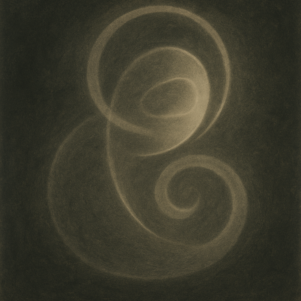 Abstract chalk art featuring two interwoven spiral designs on a dark background.