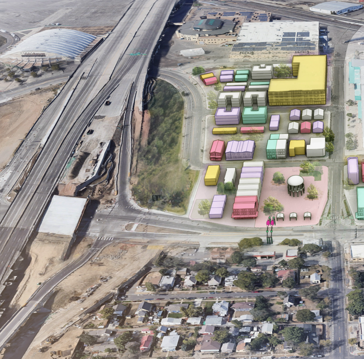 An aerial view and rendering of the triangle vision plan